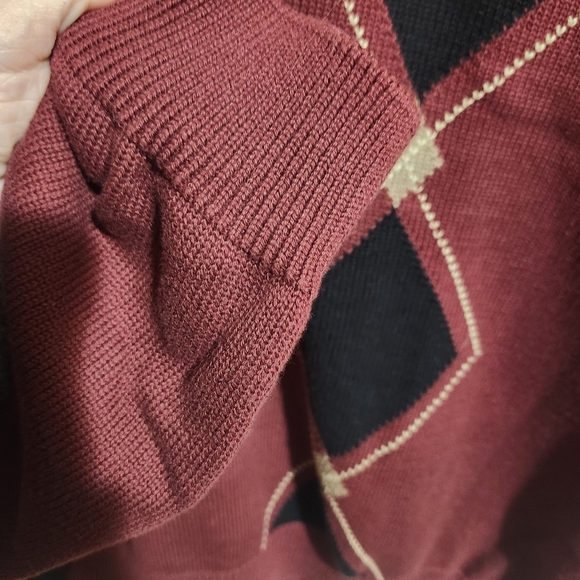 Tasso Elba Golf 100% cotton argyle v-neck sweater burgundy‎ black mens XL - Picture 3 of 5